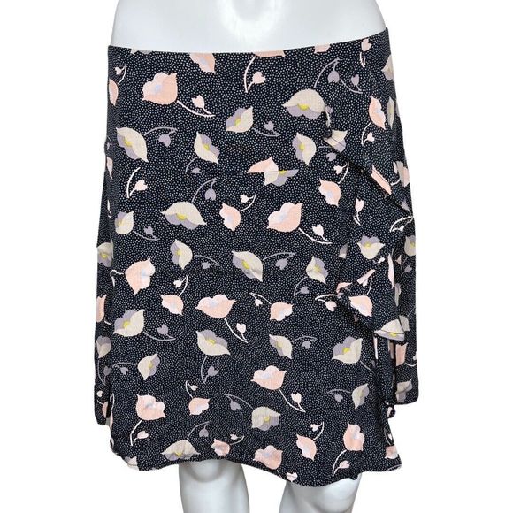 LOFT Dresses & Skirts - Loft Skirt‎ Womens 6 Blue Pink Floral Flower Ruffle Mini Career Casual Bohemian